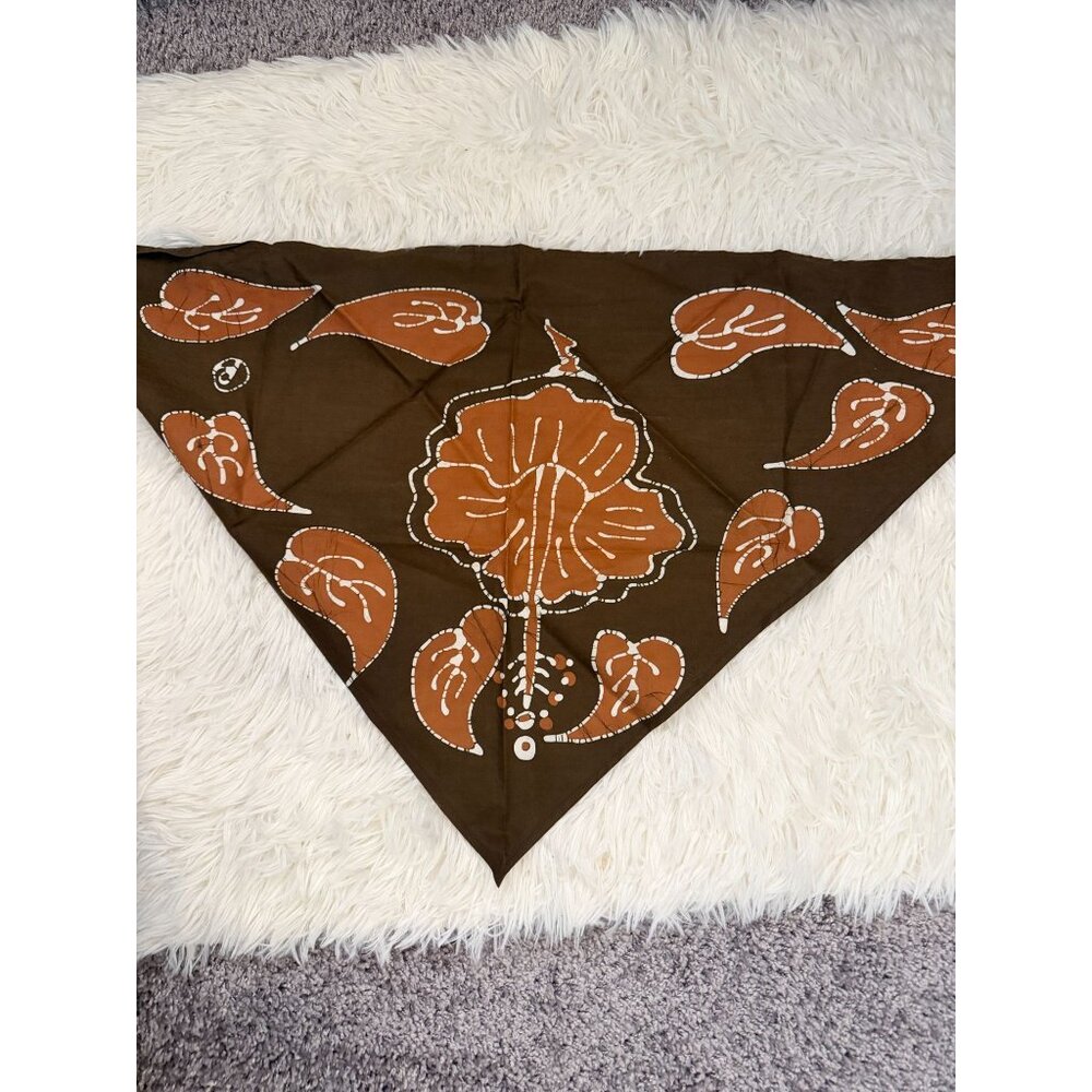 Vintage Caribelle Batik Cotton Head Scarf Brown and White Tropical Print